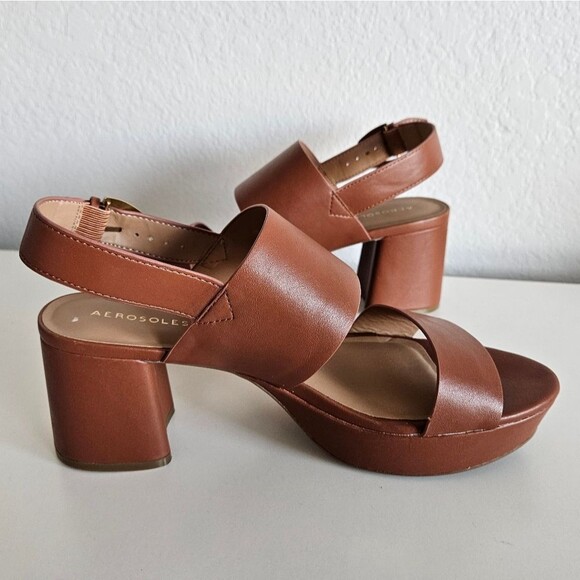 NEW Aerosoles | Camilia Cognac Brown Gold Buckle Heel Platform Sandal, Womens 11 - Picture 3 of 7